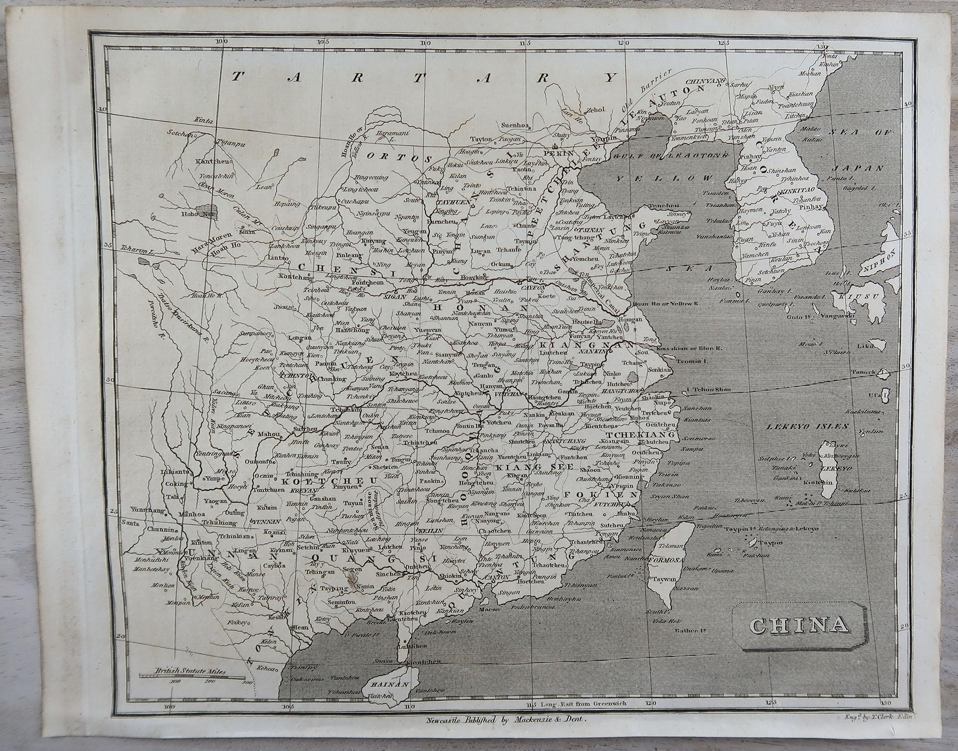 English Original Antique Map of China by Thomas Clerk, 1817 For Sale