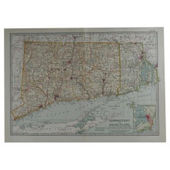 Original Used Map of Connecticut and Rhode Island, circa 1890