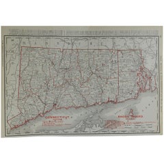 Original Used Map of Connecticut & Rhode Island by Rand McNally, circa 1900
