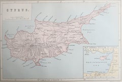 Original Antique Map of Cyprus. Circa 1880