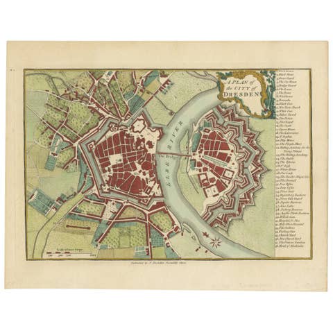 Original Antique Map of Dresden, Germany by J. Stockdale, 1800