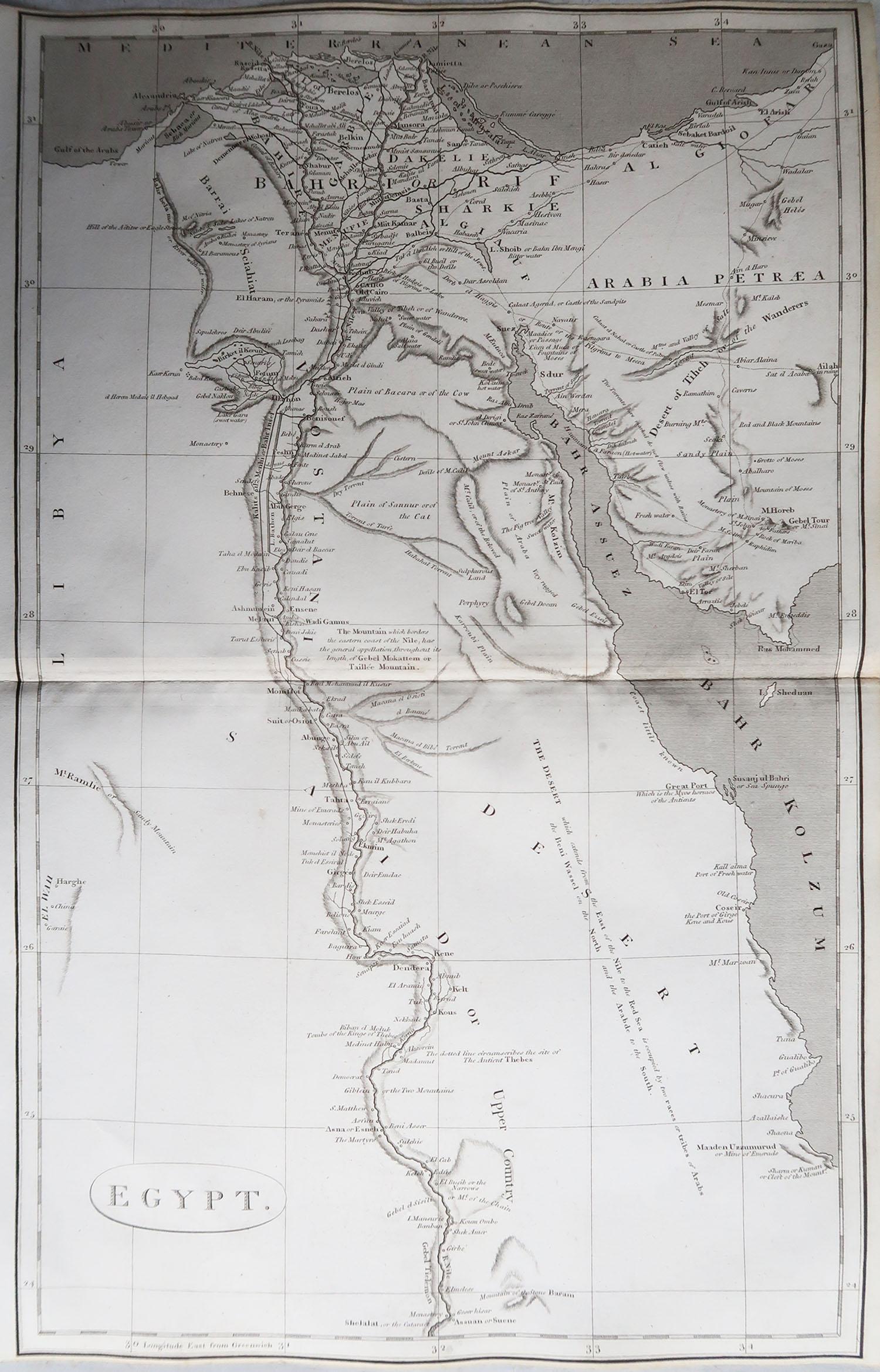 Great map of Egypt

Drawn under the direction of Arrowsmith.

Copper-plate engraving.

Published by Longman, Hurst, Rees, Orme and Brown, 1820

Unframed.