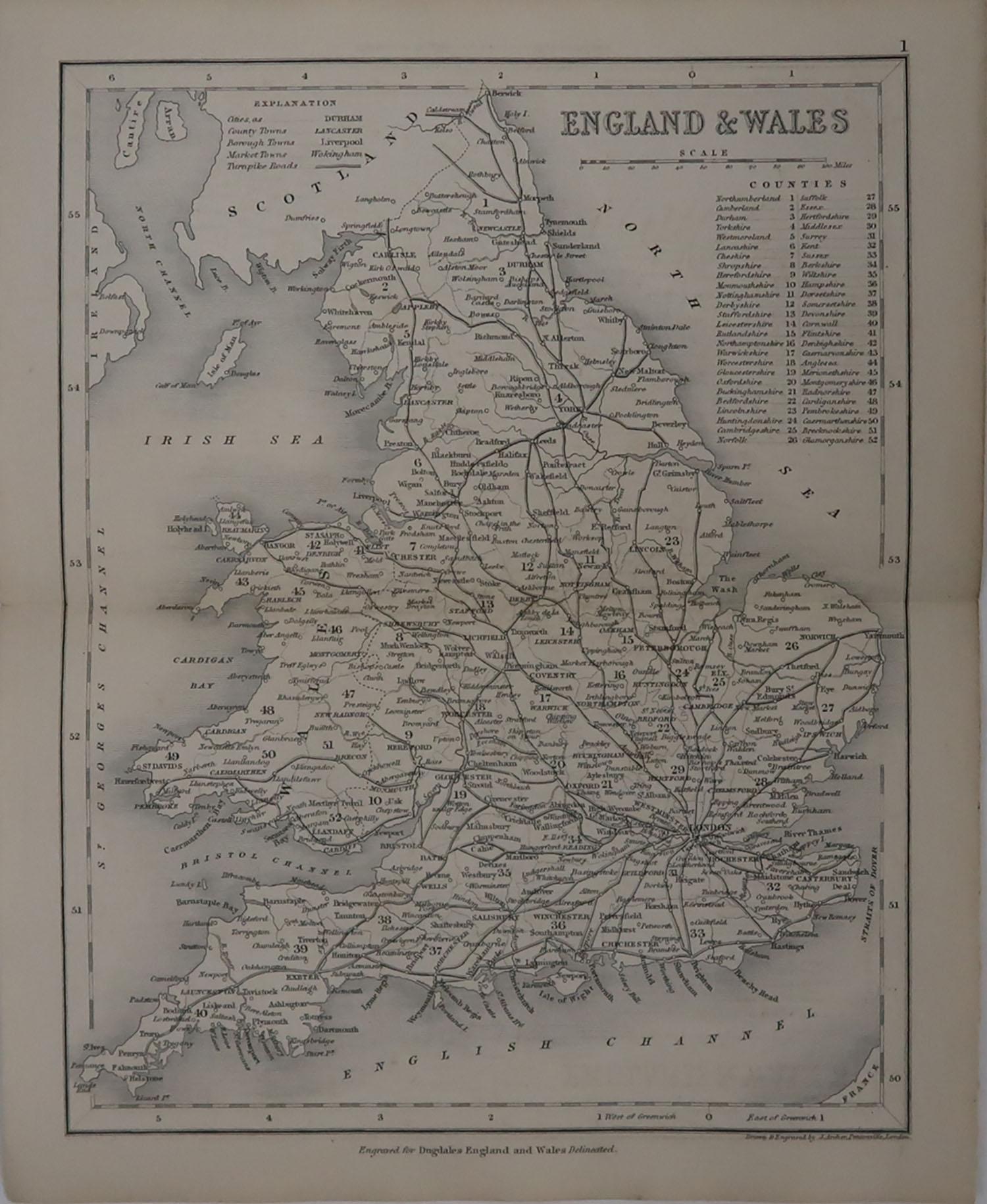 Great map of England and Wales

Drawn and engraved by J.Archer.

Published by Tallis, circa 1840.

Unframed.


   