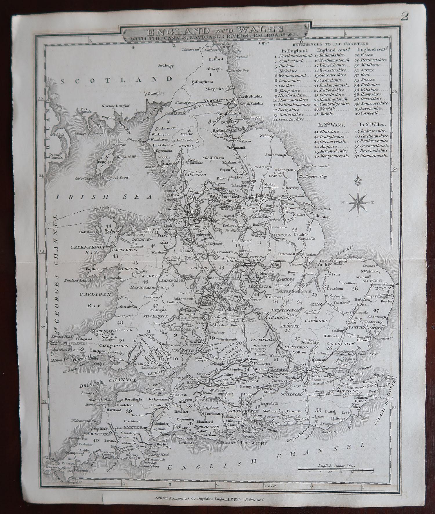 Other Original Antique Map of England and Wales by J.Archer, circa 1840