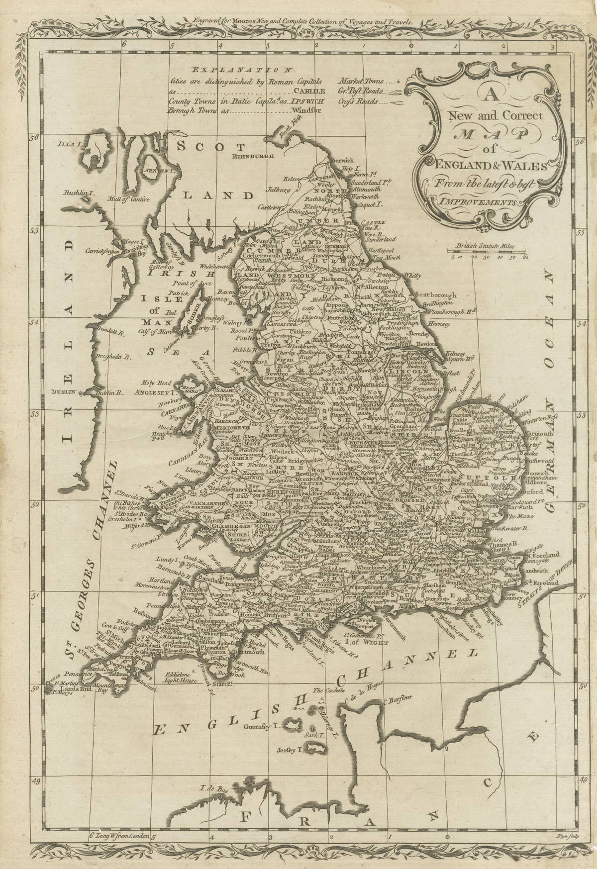 Original Antique Map of England and Wales