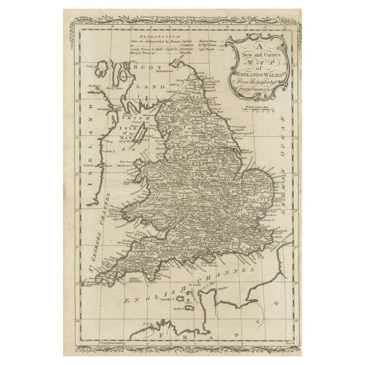 Original Antique Map of England and Wales