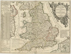 Original Antique Map of England and Wales with Large Cartouche