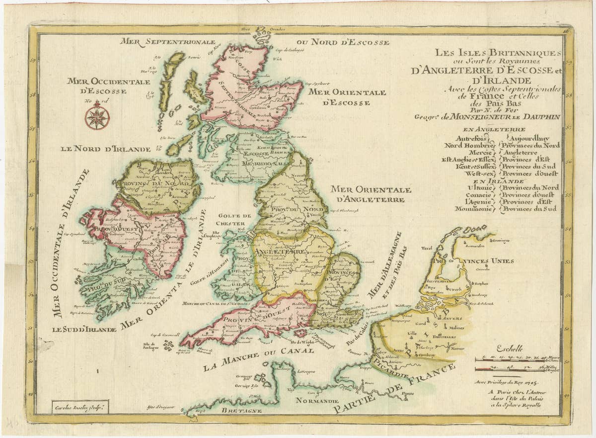 Original Antique Map of England, Ireland, Scotland and Wales