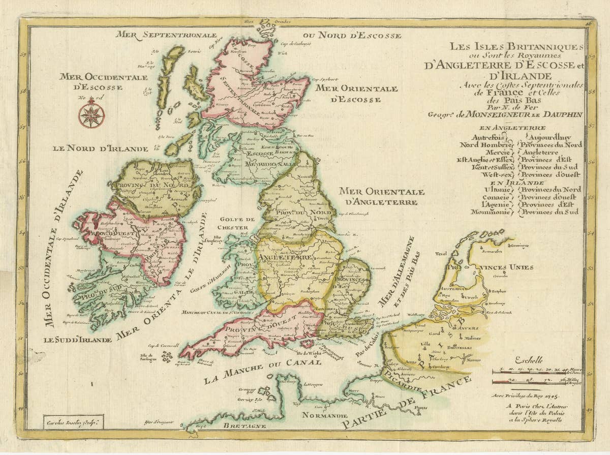 Original Antique Map of England, Ireland, Scotland and Wales