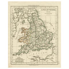 Original Antique Map of England with Outline Coloring