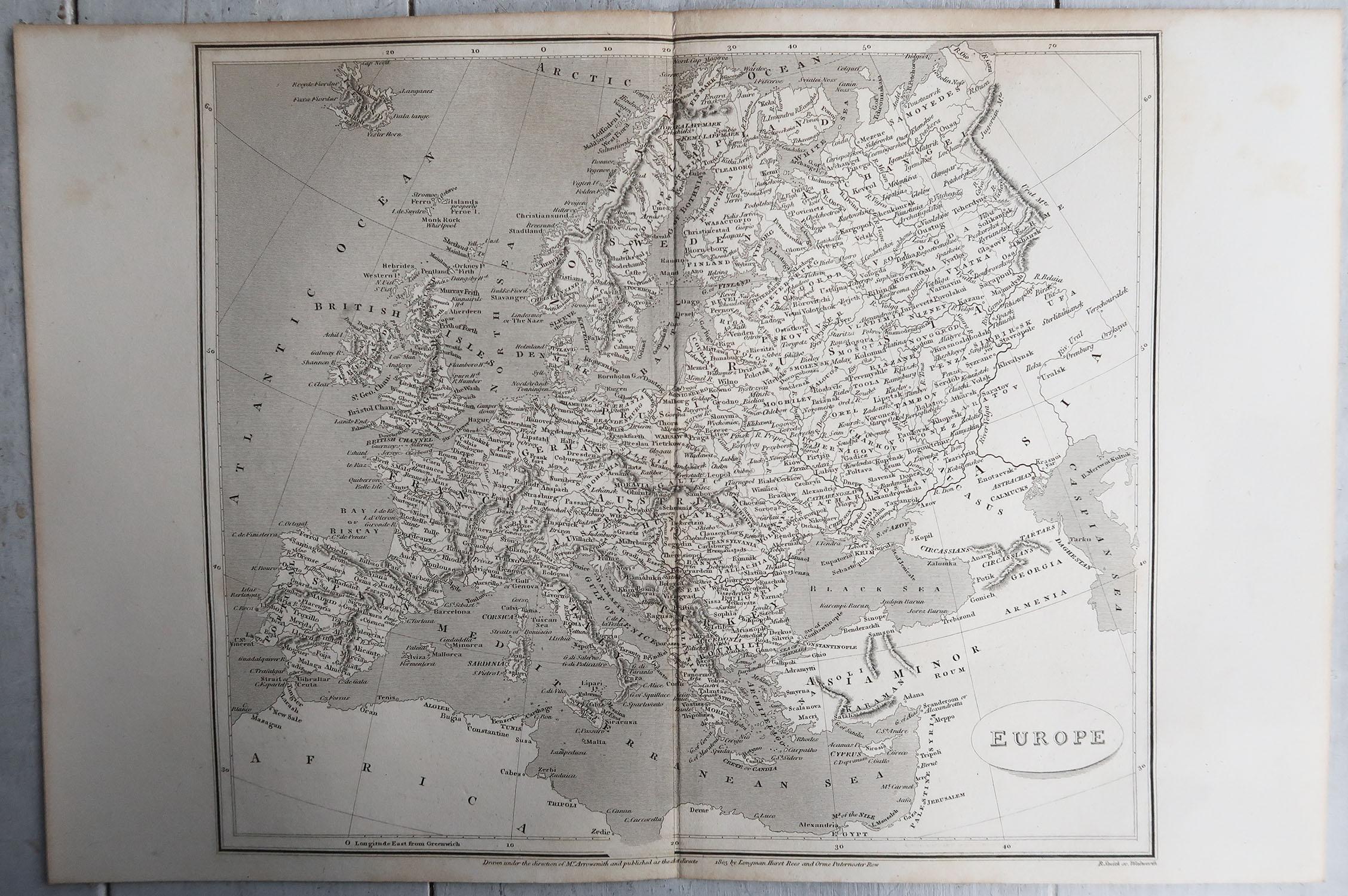 Anglais Carte ancienne originale d'Europe, orfèvrerie, 1820 en vente