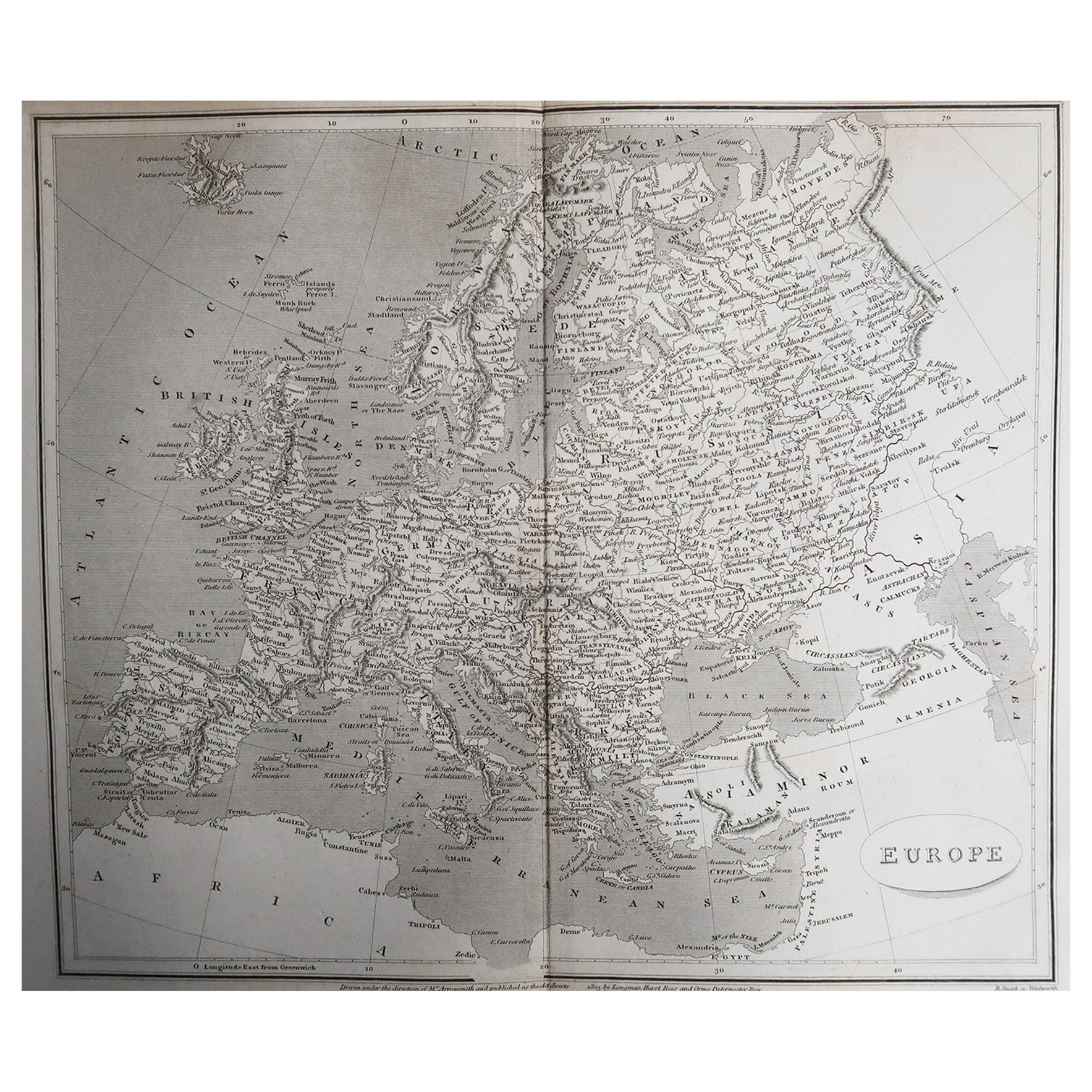 Mappa antica originale dell'Europa, Arrowsmith, 1820 in vendita