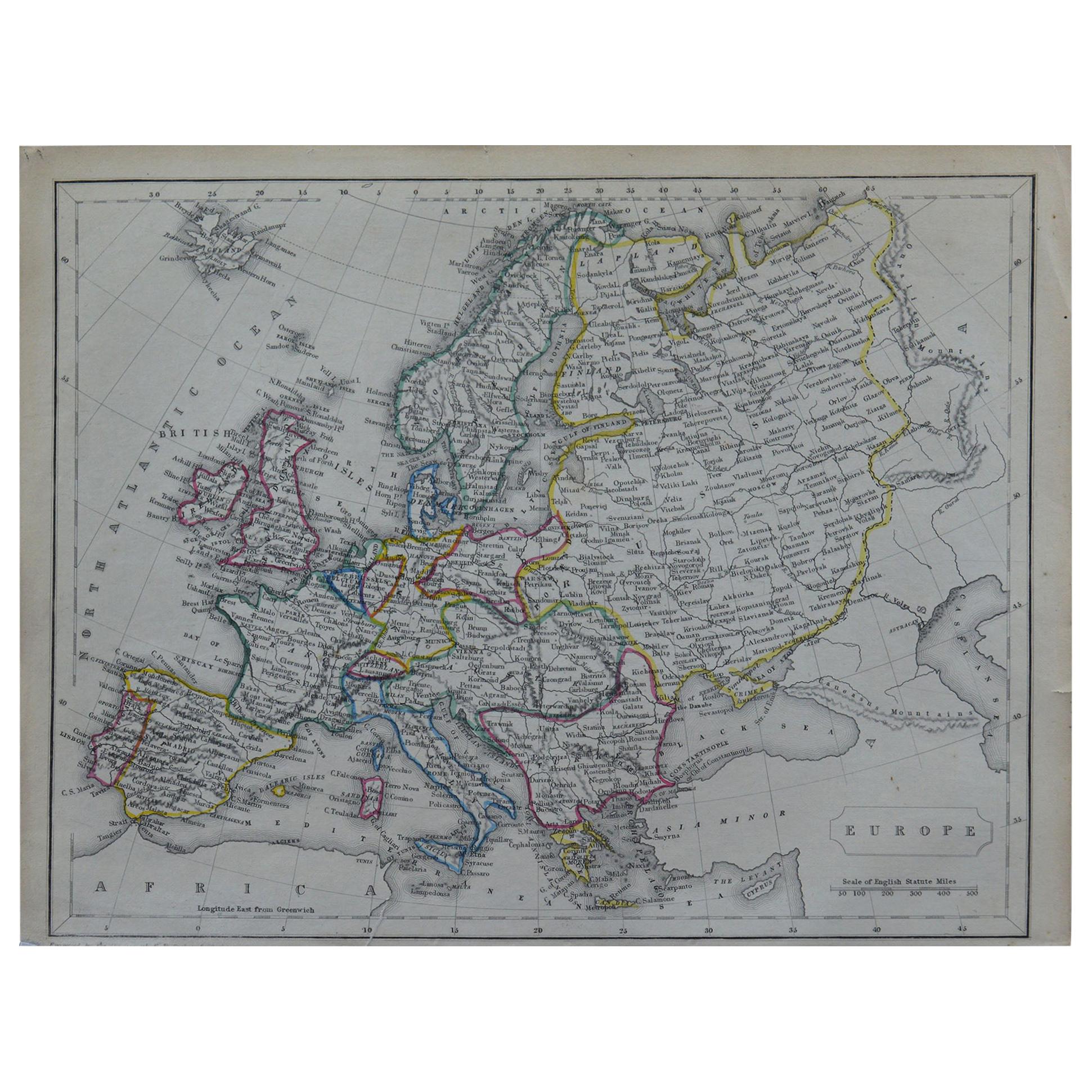 Original Antique Map of Europe by Becker, circa 1840