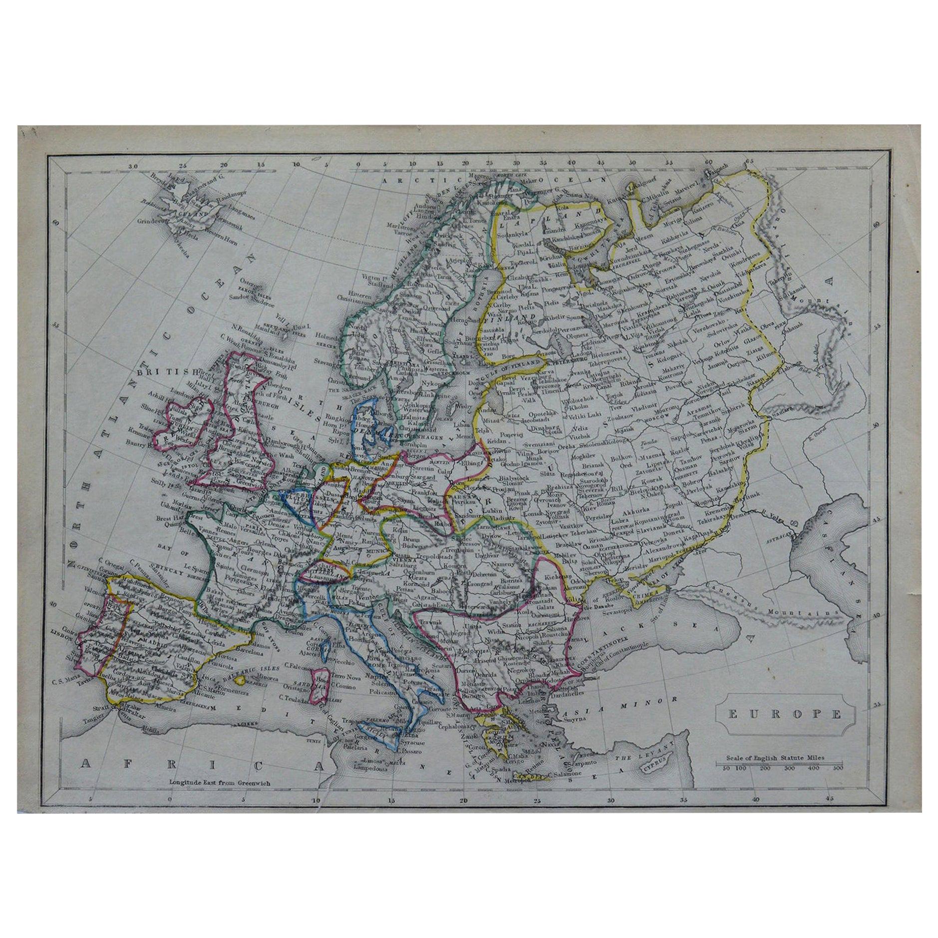 Original Antique Map of Europe by Becker, circa 1840