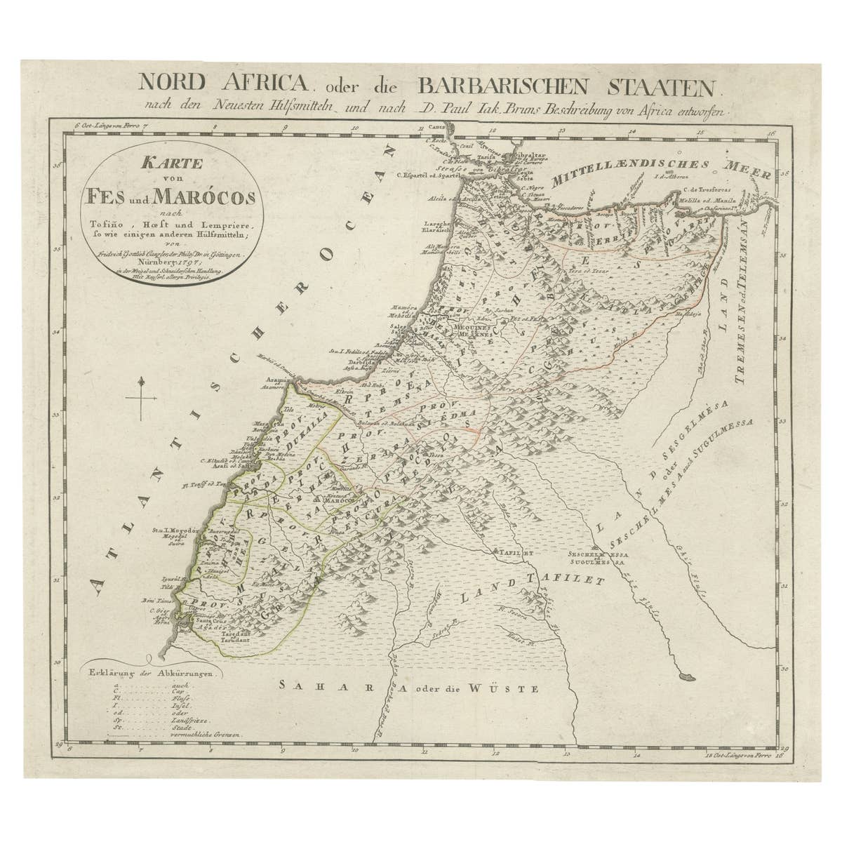 Original Antique Map of Fez and Morocco, 1799