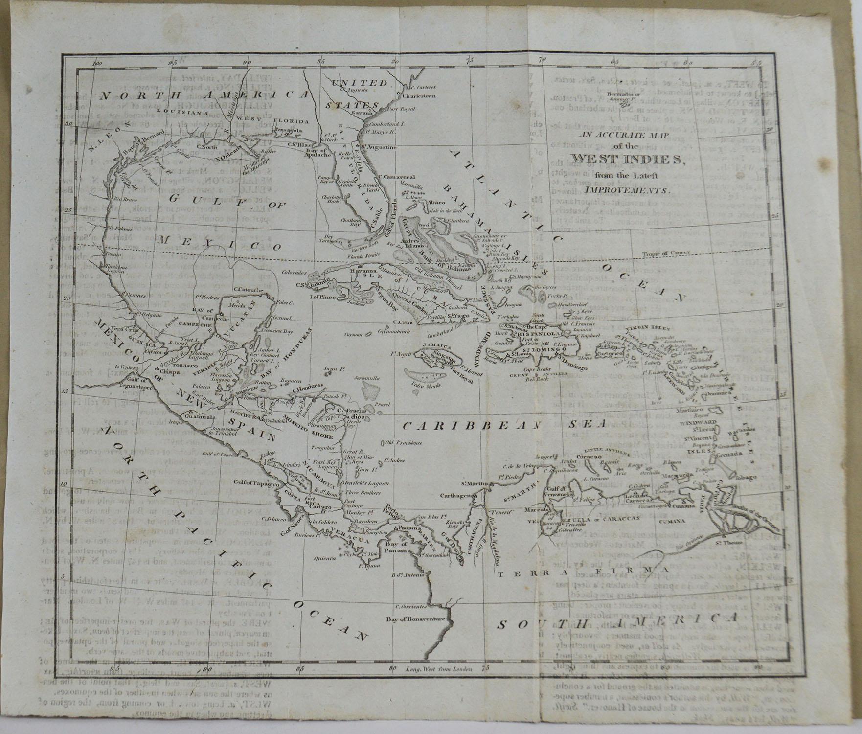 Other Original Antique Map of Florida & The Caribbean, circa 1800