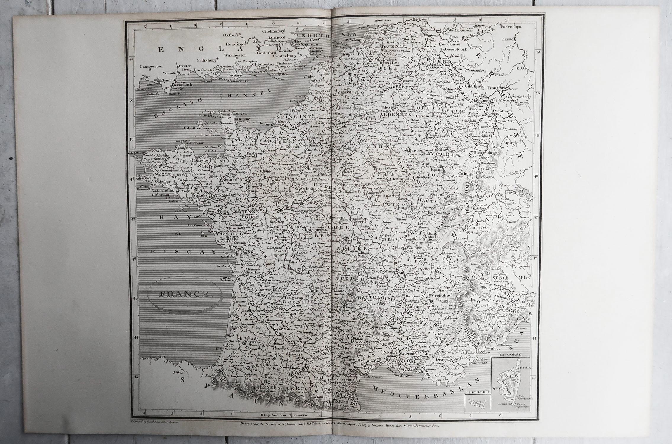 Originale antike Karte von Frankreich, Pfeilerschmied, 1820 (Englisch) im Angebot