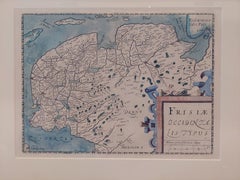 Original Antique Map of Friesland in Frame, The Netherlands, 1612