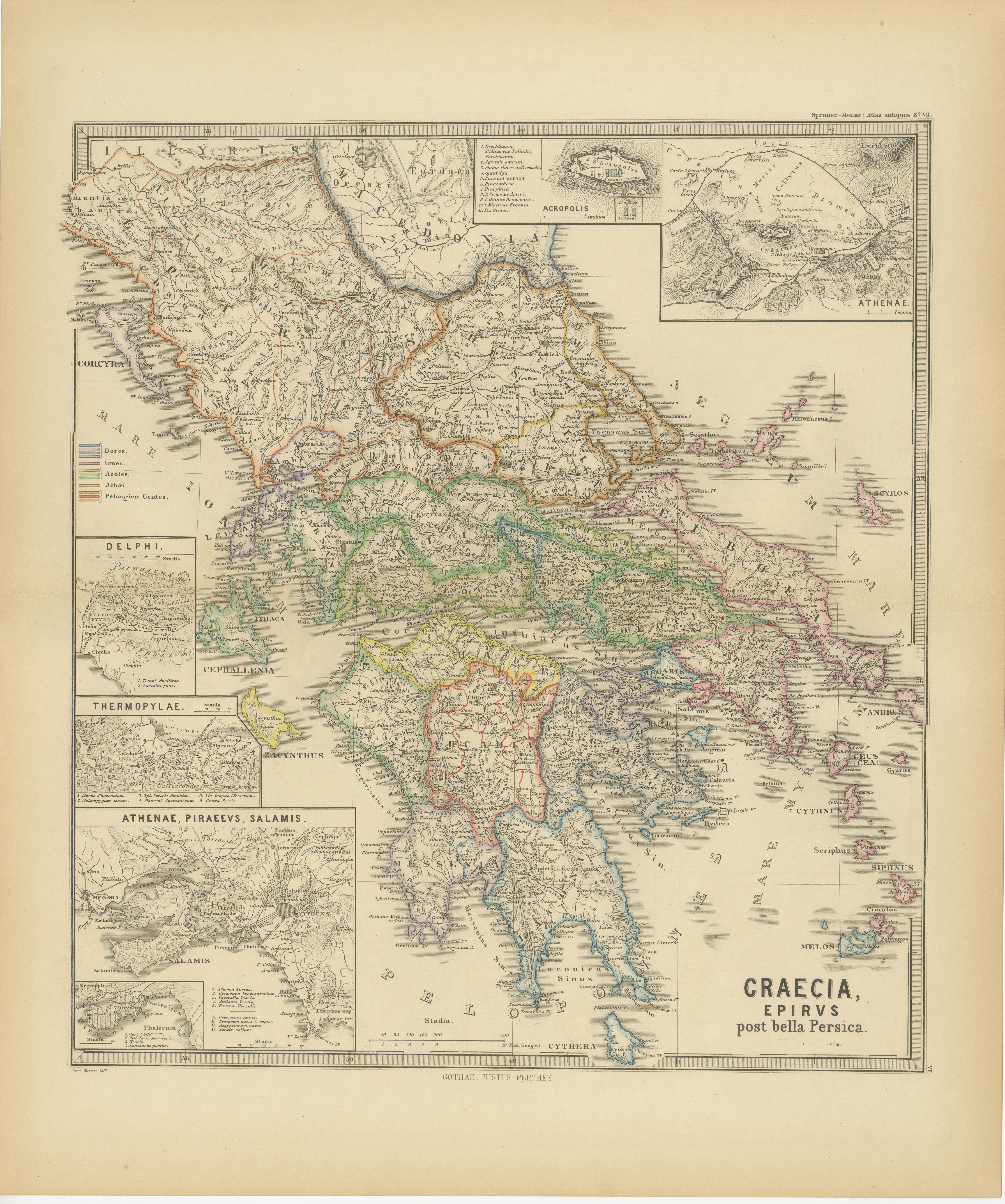 Paper Original Antique Map of Greece and Epirus after the Persian Wars, Published 1880 For Sale