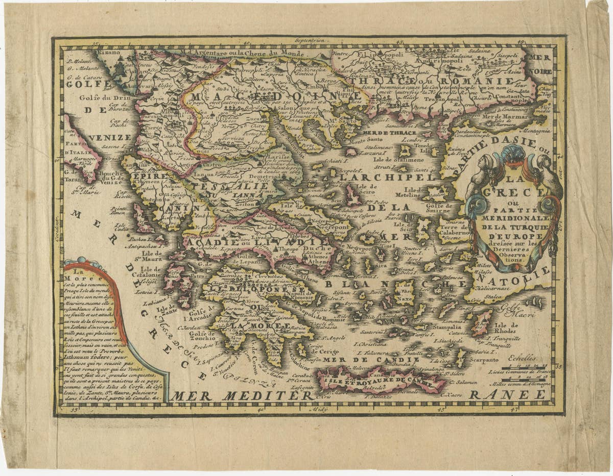Original Antique Map of Greece and part of Turkey