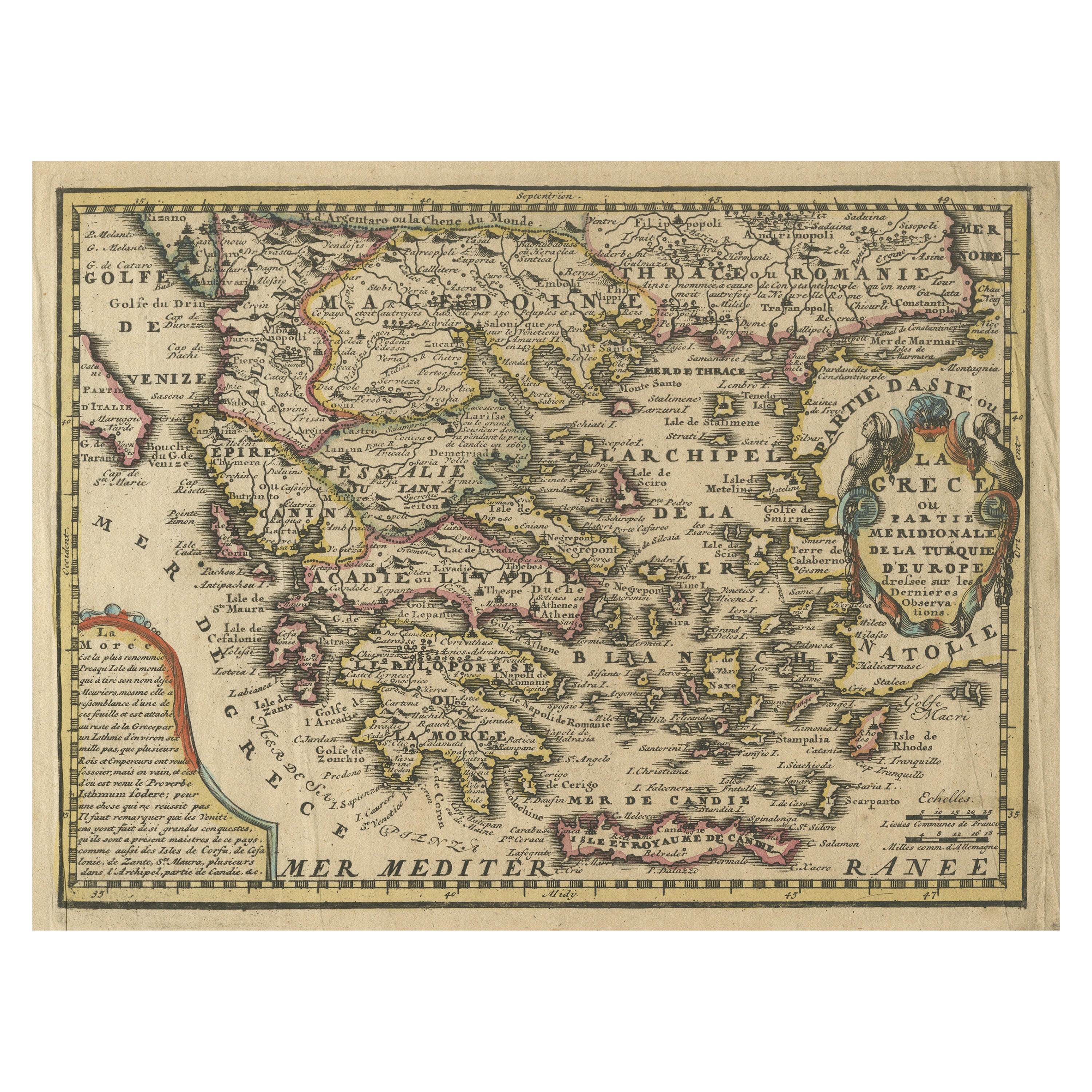 Mapa original antiguo de Grecia y parte de Turquía