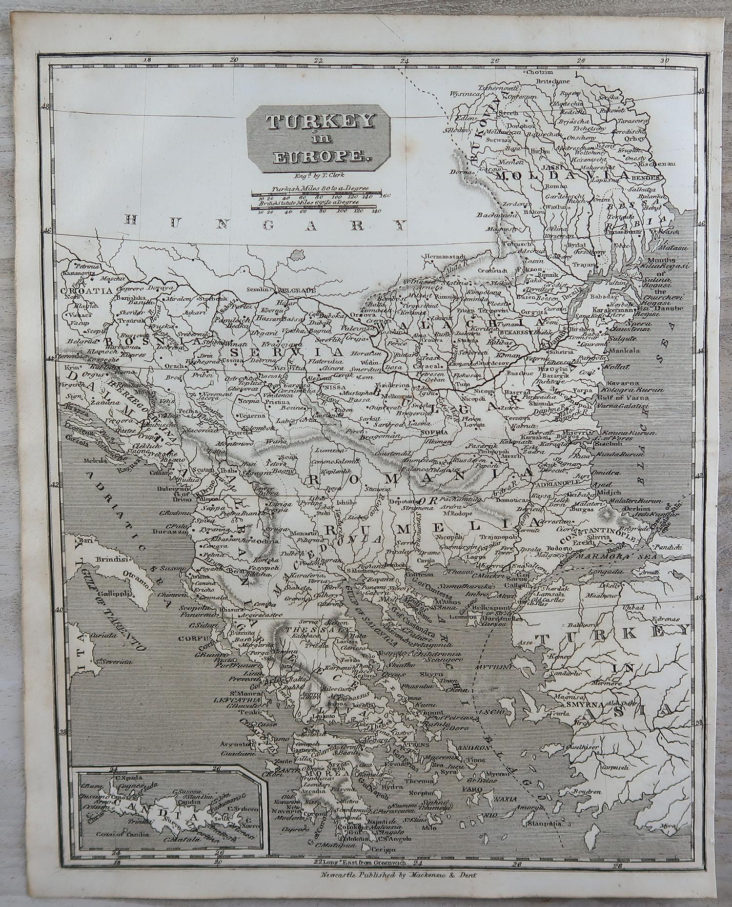 English Original Antique Map of Greece by Thomas Clerk, 1817