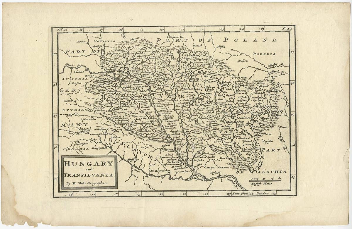 Original Antique Map of Hungary and Transylvania 'Modern Day Romania', C.1710