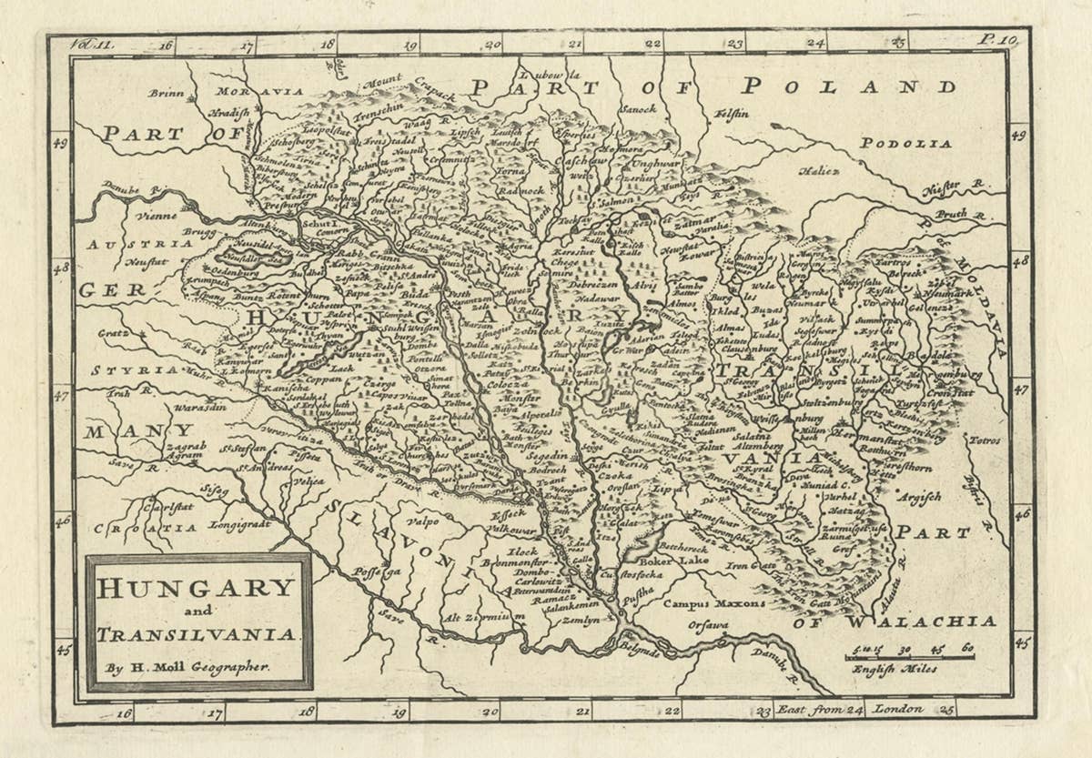Original Antique Map of Hungary and Transylvania 'Modern Day Romania', C.1710