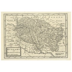 Mapa Antiguo Original de Hungría y Transilvania "Rumanía Actual", C.1710