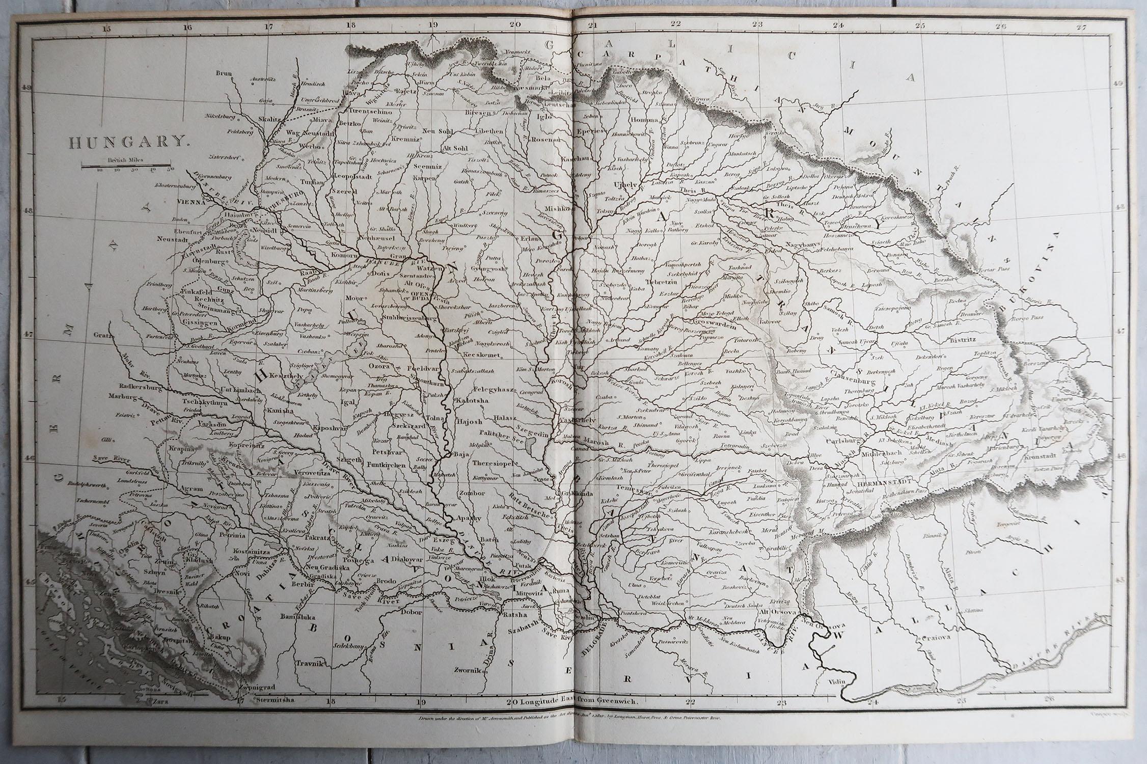English Original Antique Map of Hungary, Arrowsmith, 1820 For Sale