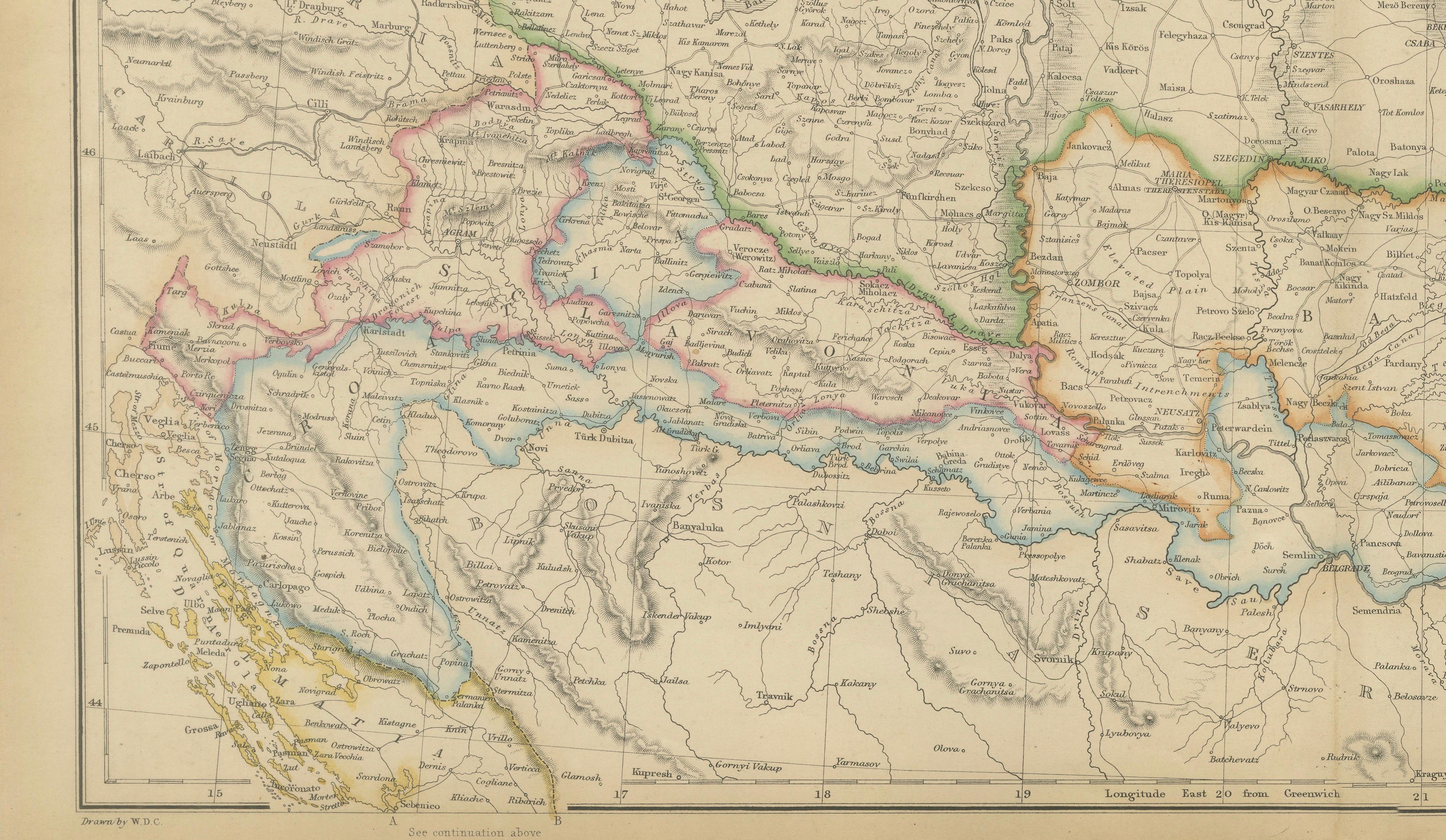 Original Antique Map of Hungary, Transylvania, Dalmatia & Croatia c.1860