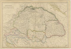 Original Antique Map of Hungary, Transylvania, Dalmatia & Croatia c.1860