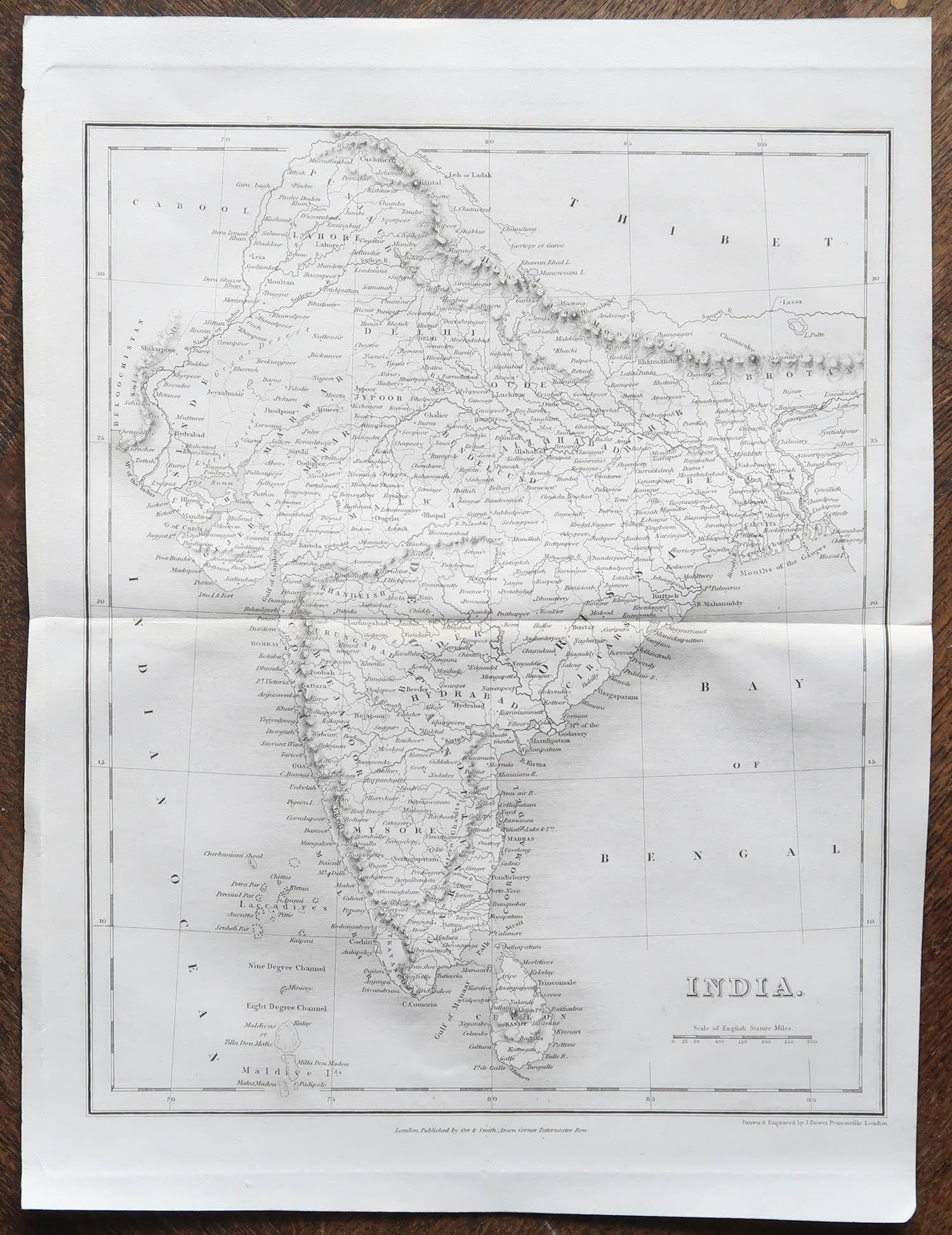Autre Carte ancienne originale de l'Inde par Dower, vers 1835 en vente