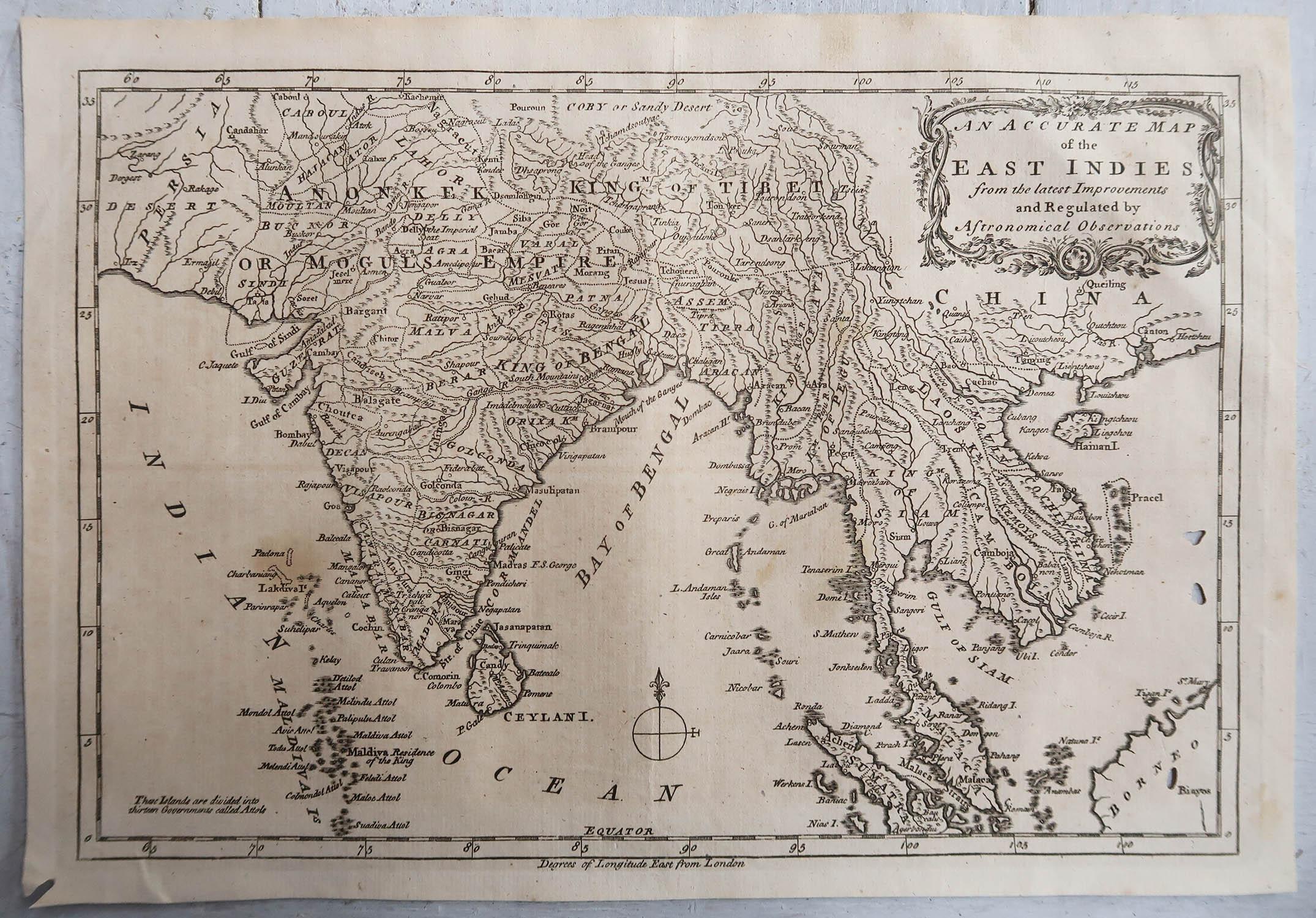 Georgien Carte originale et ancienne de l'Inde. C.1780 en vente