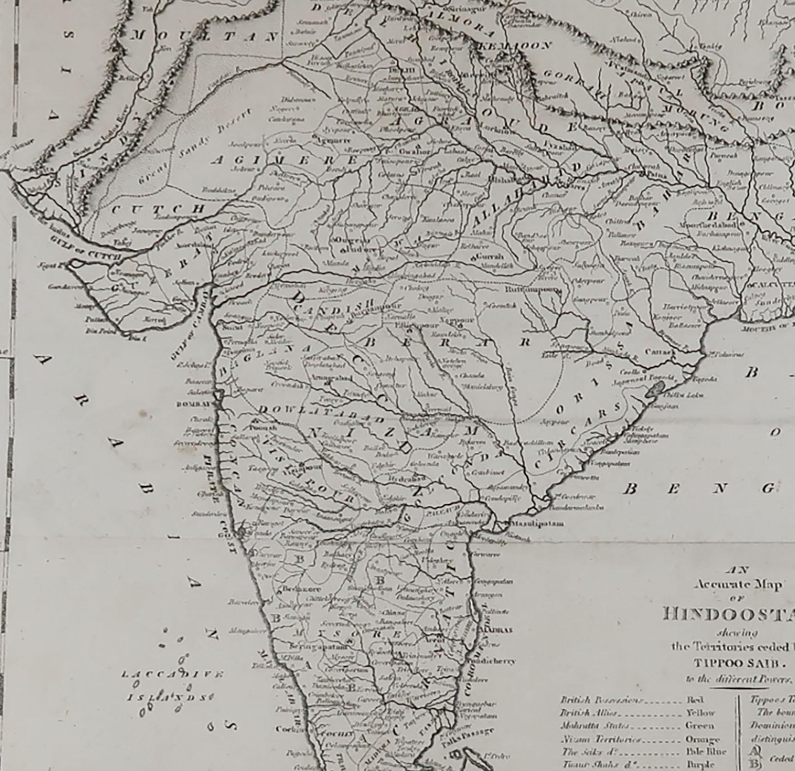 English Original Antique Map of India, circa 1820