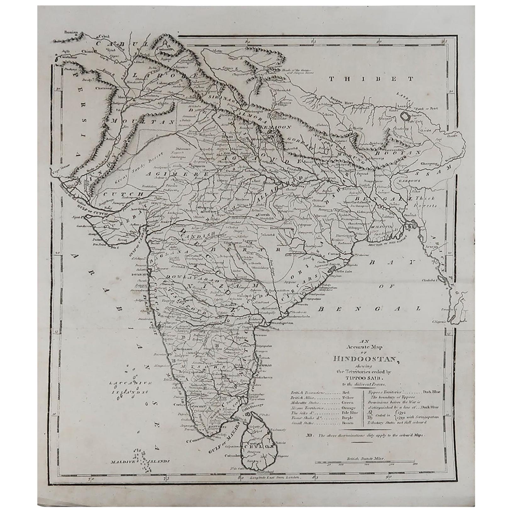 Original Antique Map of India, circa 1820