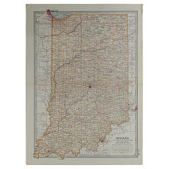 Original Antique Map of Indiana, circa 1890