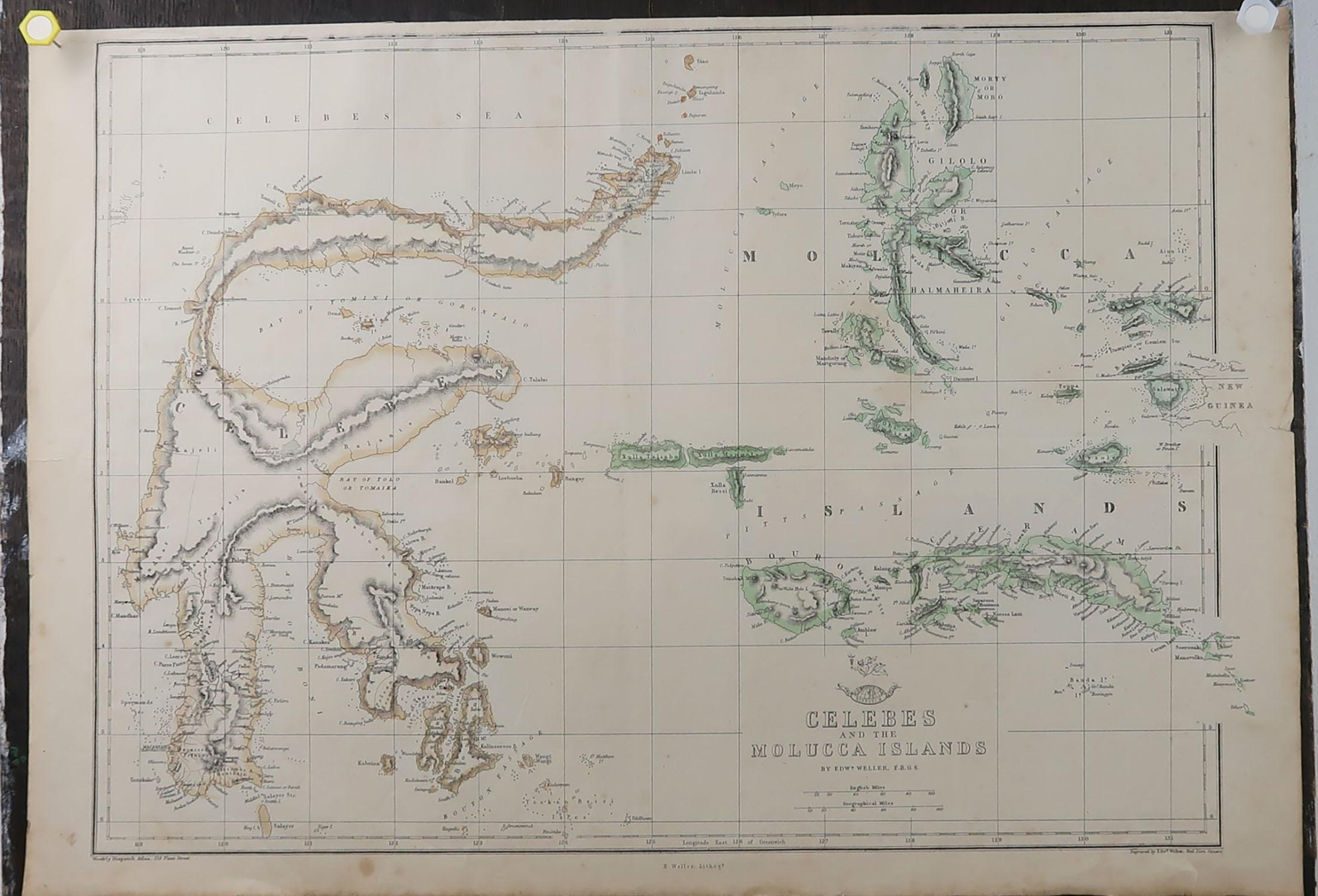 English Original Antique Map of Indonesia, 1861