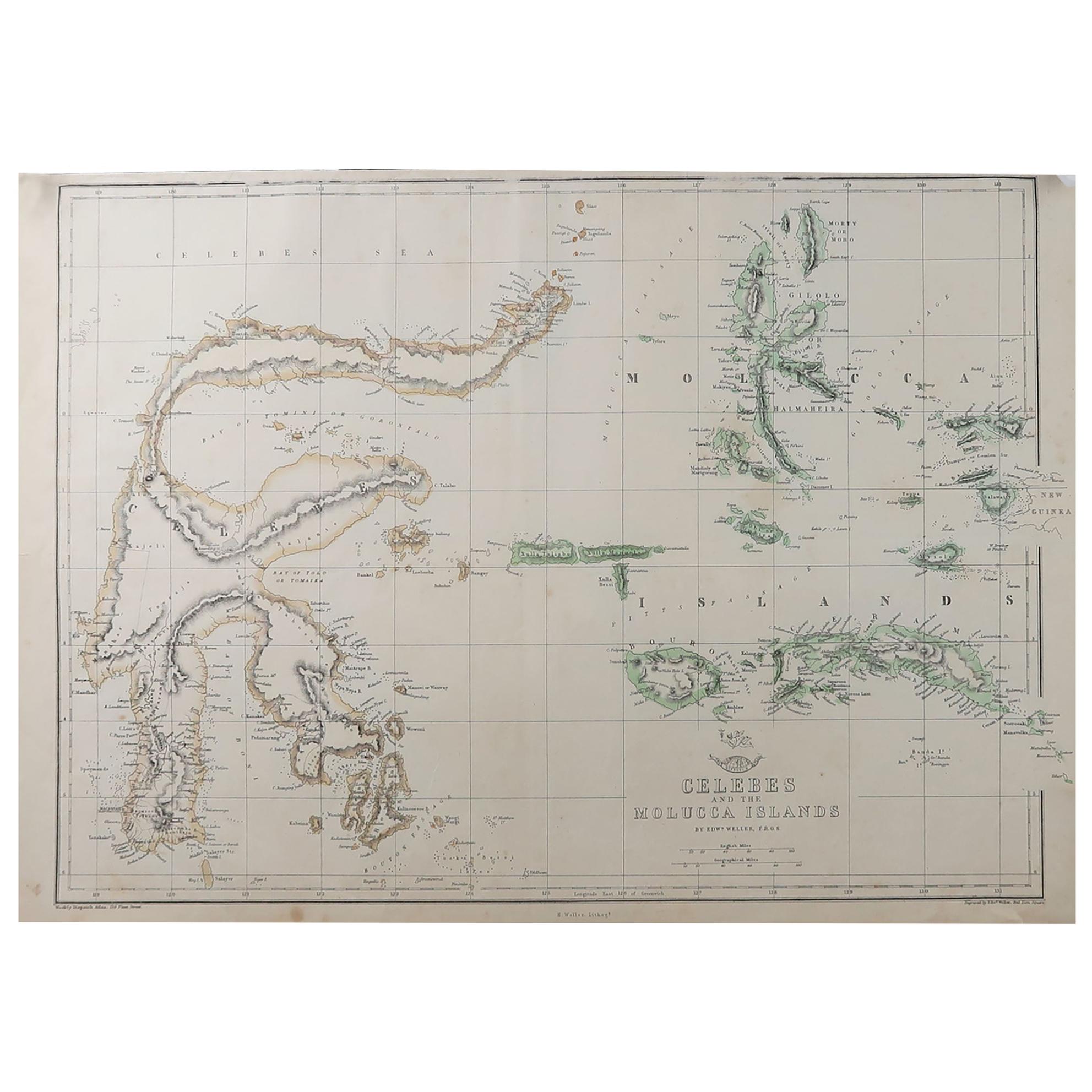 Original Antique Map of Indonesia, 1861