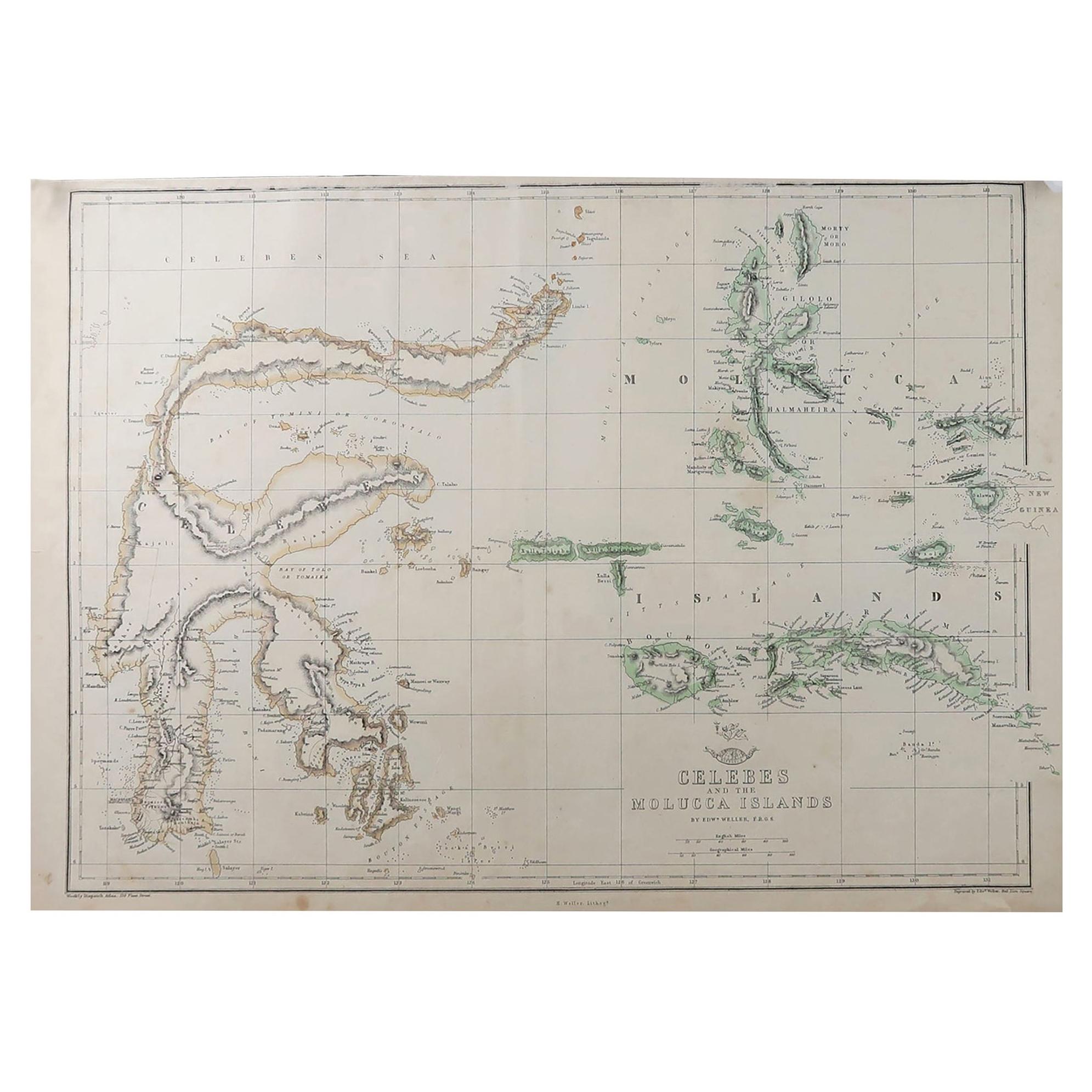 Original Antique Map of Indonesia, 1861