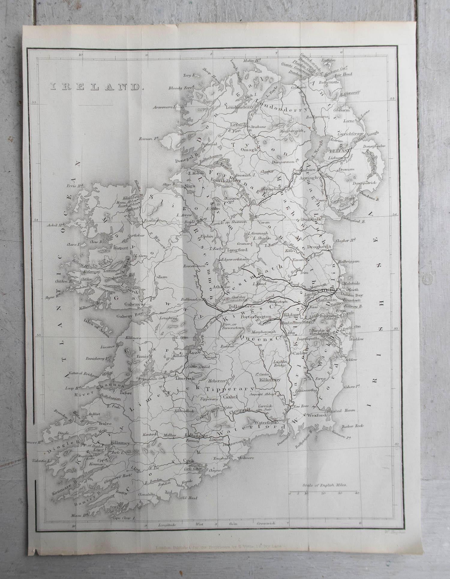 Scottish Original Antique Map of Ireland by Hughes. C.1850