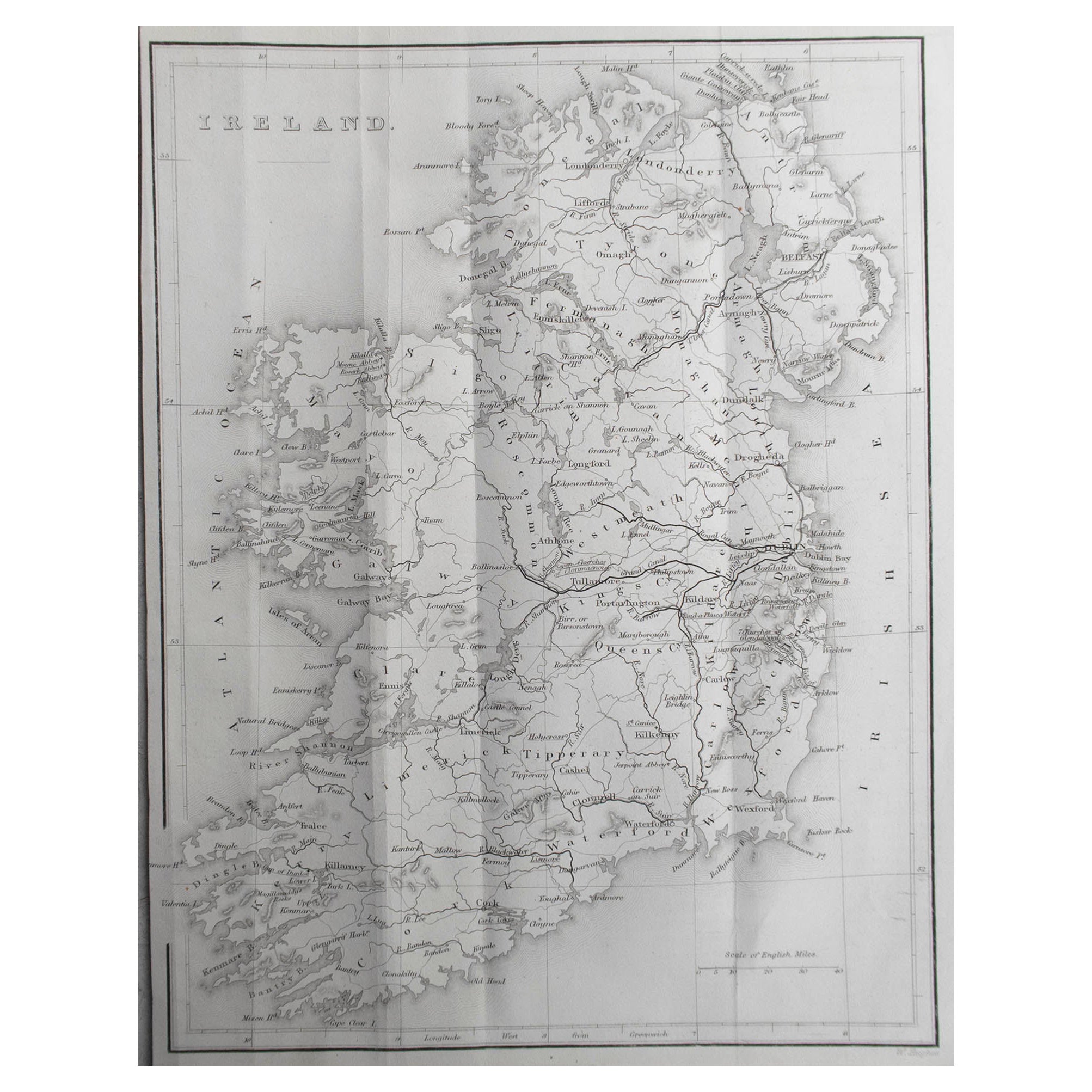 Original Antique Map of Ireland by Hughes. C.1850
