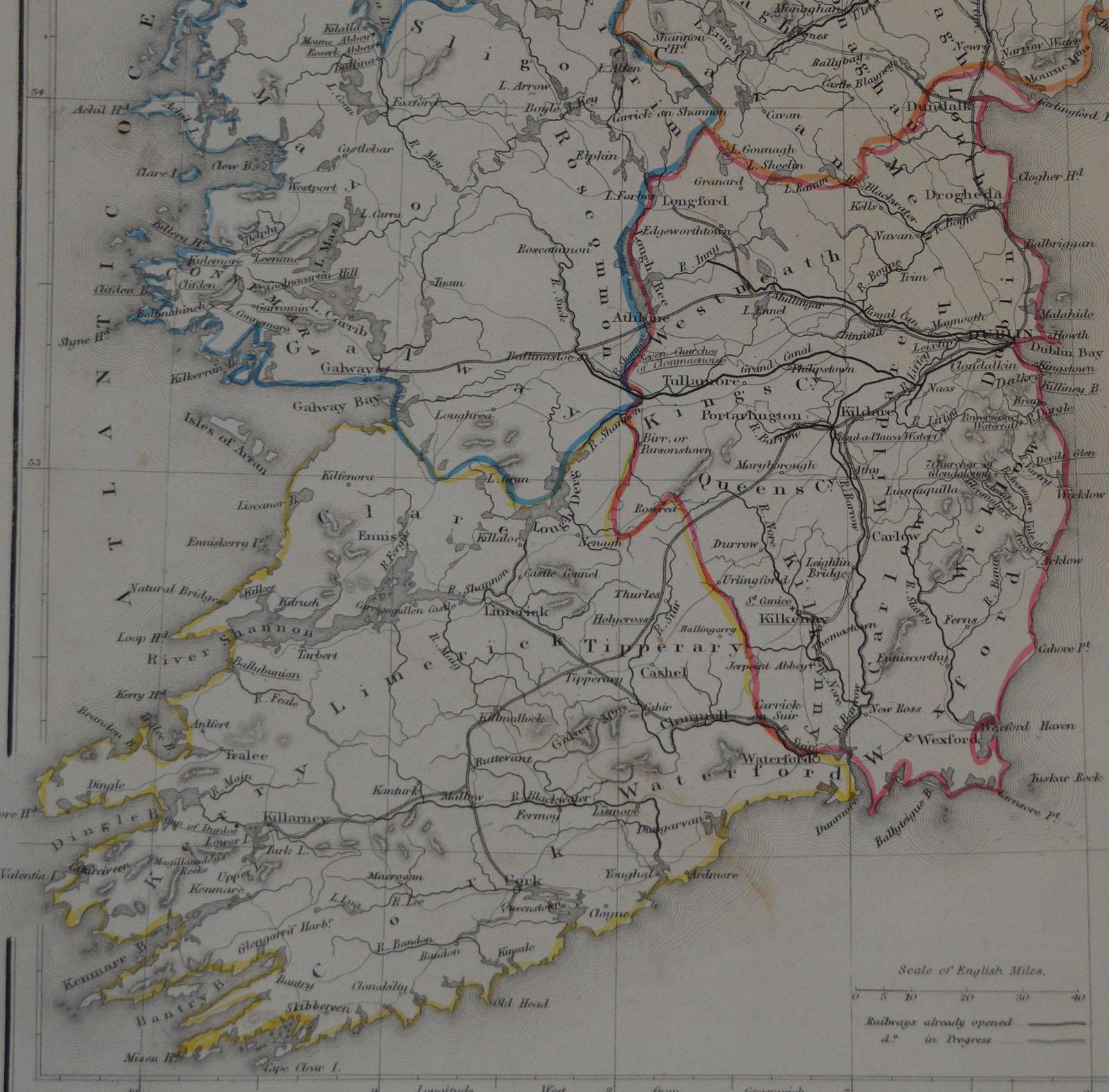 Other Original Antique Map of Ireland by Hughes, circa 1840