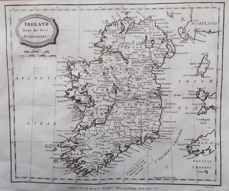 Great map of Ireland

Copper-plate engraving by Barlow

Published by Brightly & Kinnersly, Bungay, Suffolk. 

Dated 1806

Unframed.