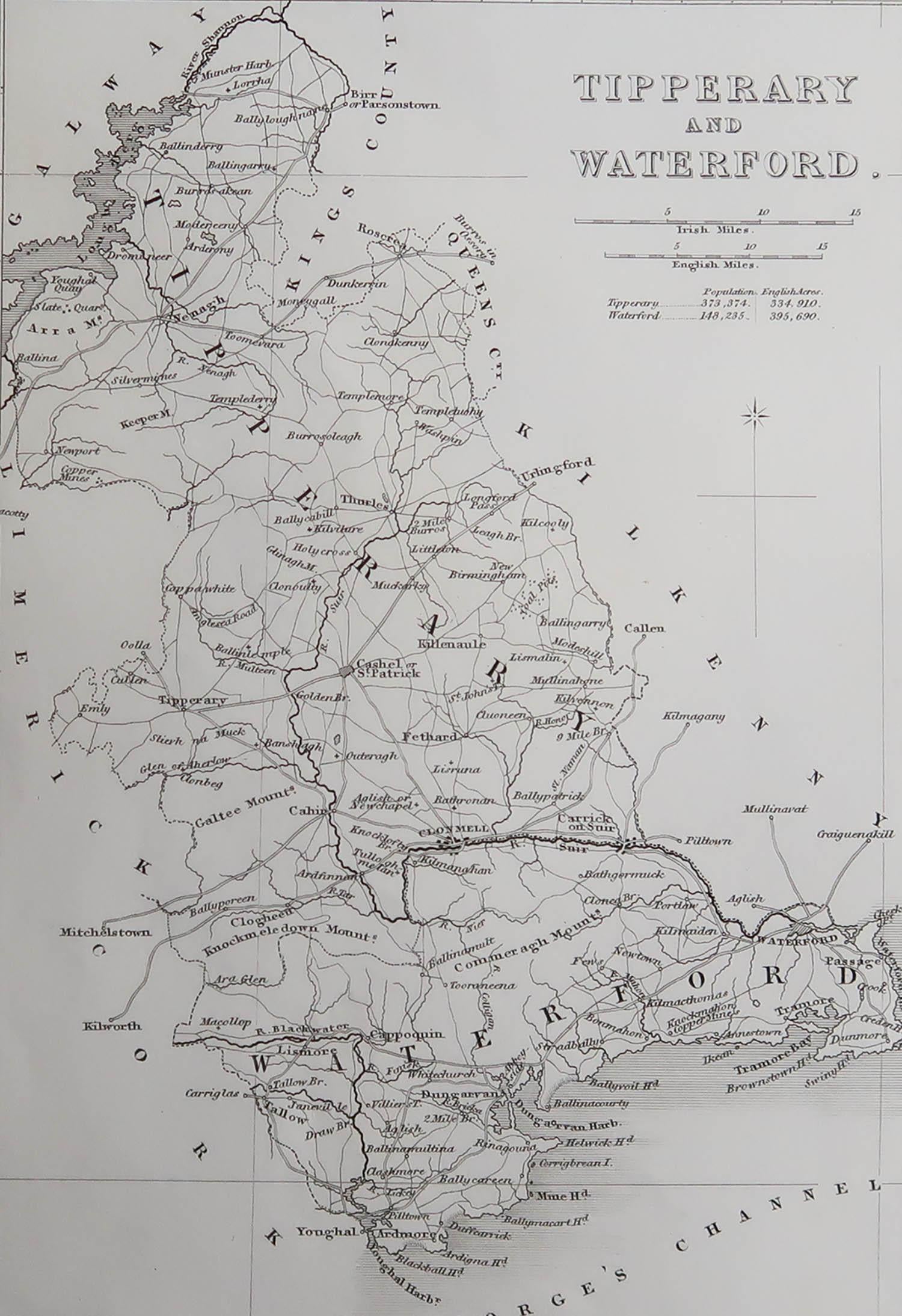 Grande carte de Tipperary et Waterford

Gravure sur acier

Dessiné sous la direction de A.Adlard.

Publié par How et Parsons, C.1840.

Non encadré.