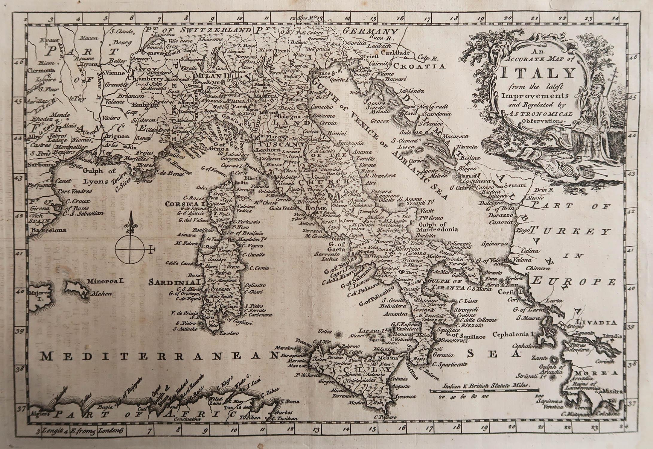 Great map of Italy

Copper-plate engraving 

Published C.1780

Unframed.