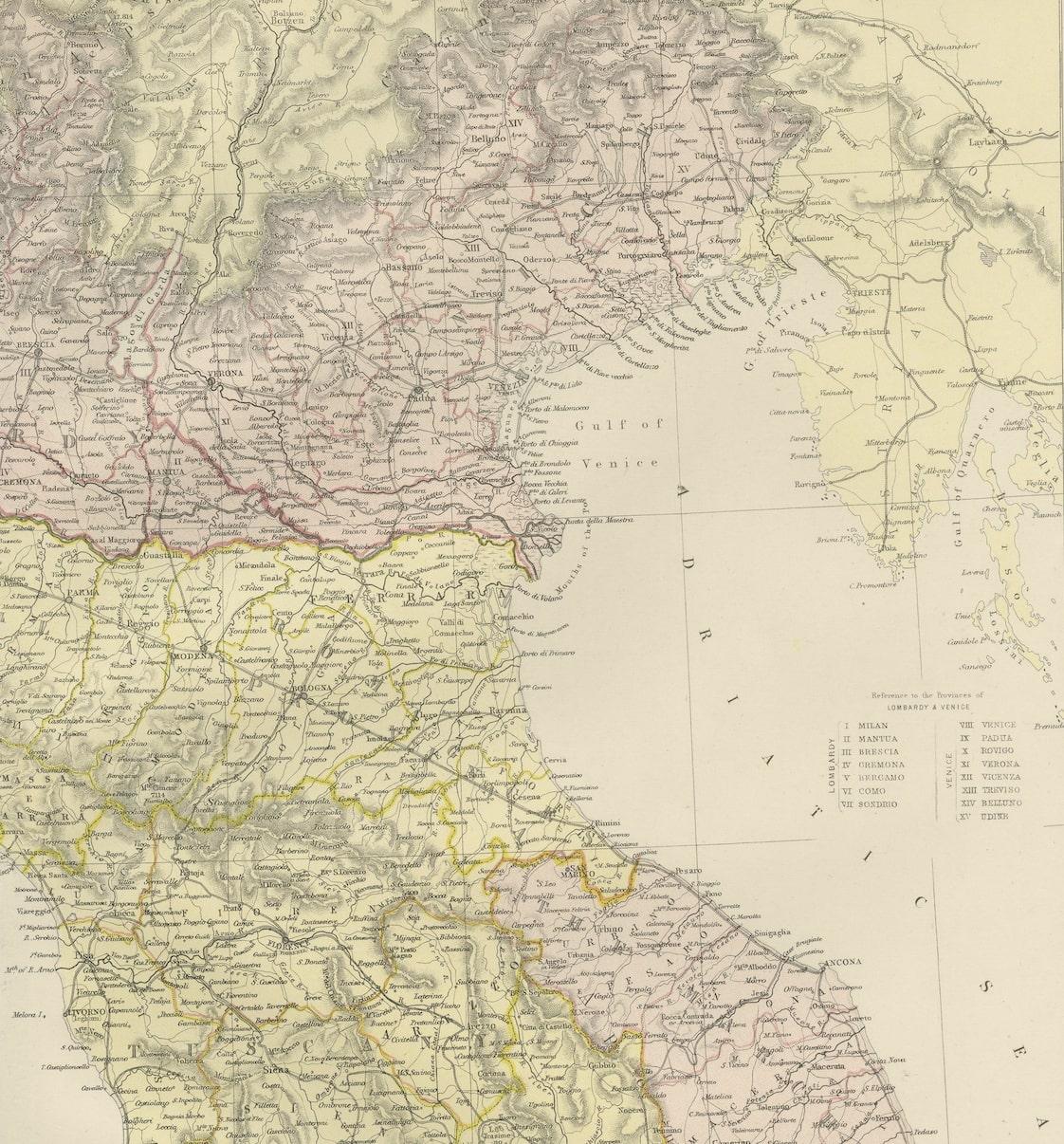Carte ancienne d'Italie avec un insert de Sardaigne, 1882 Bon état - En vente à Langweer, NL