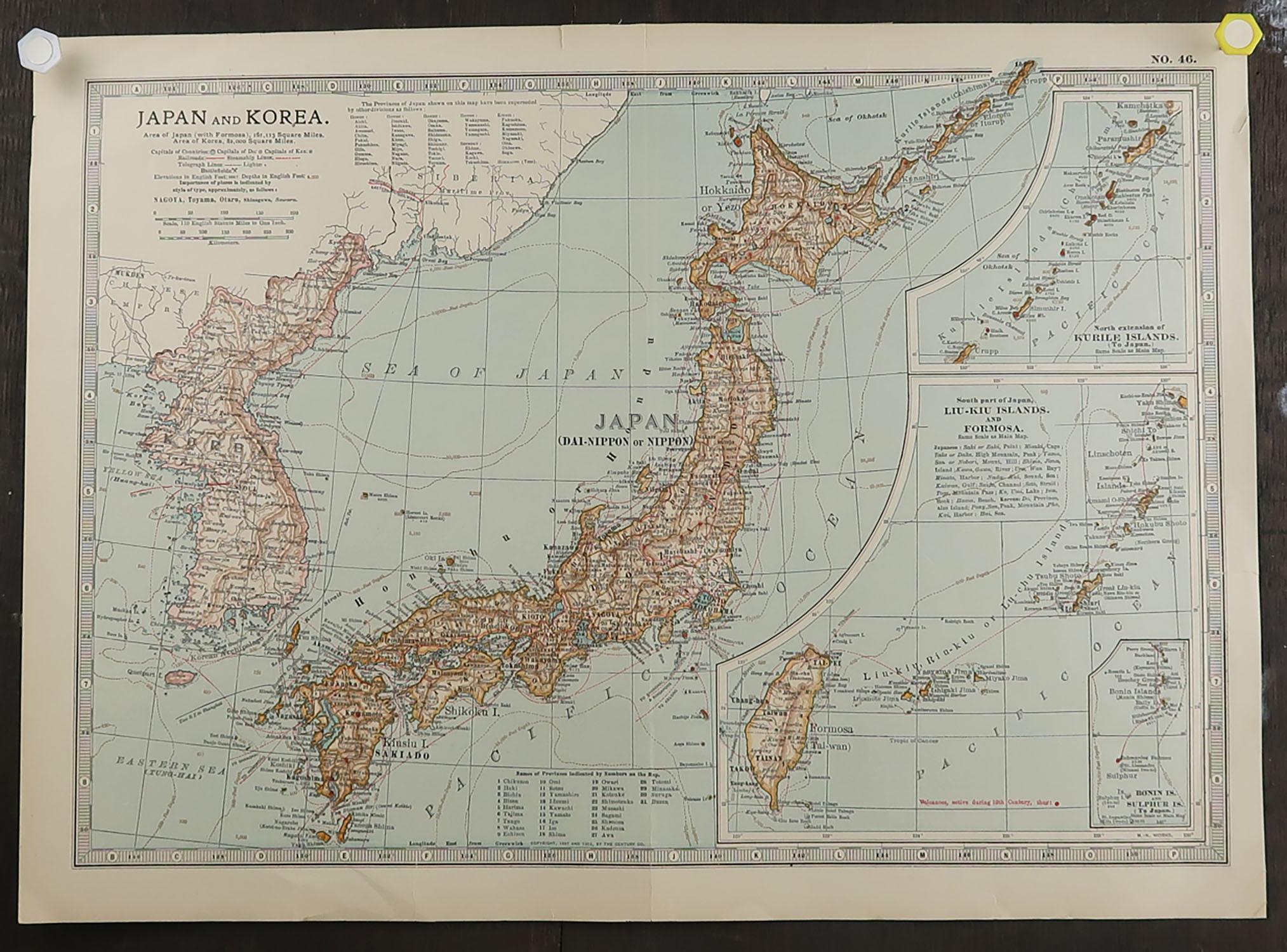 English Original Antique Map of Japan, circa 1890