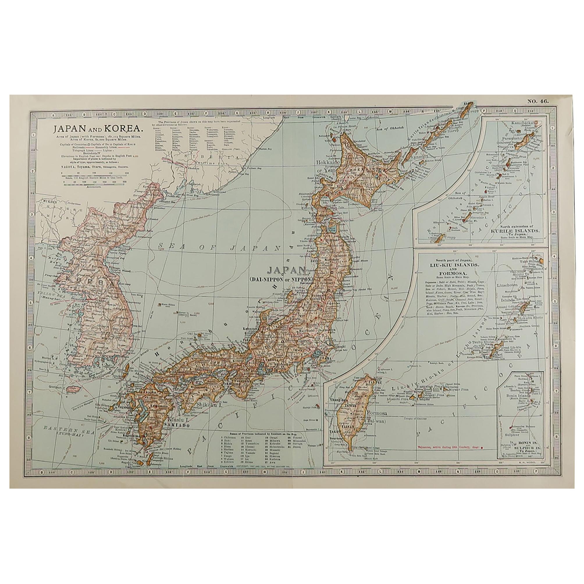 Original Antique Map of Japan, circa 1890