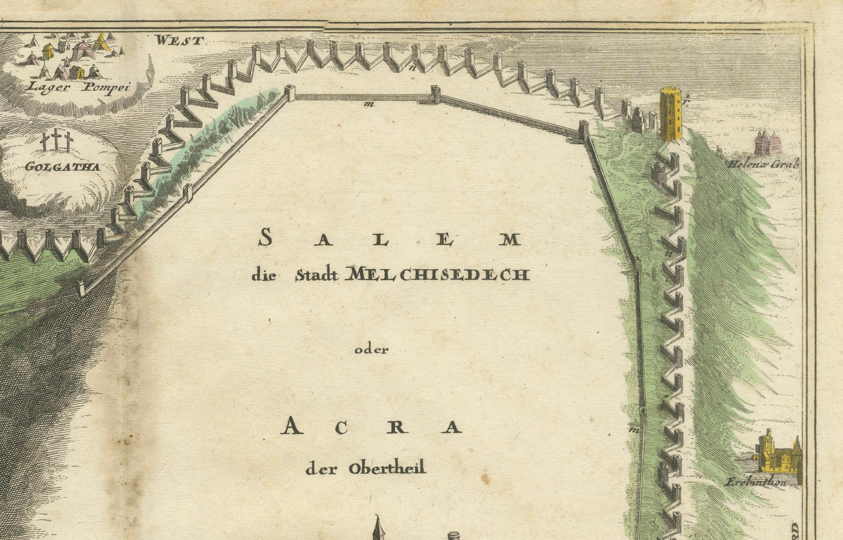  1720 Carte Weigel de Jérusalem basée sur les écrits de Josèphe  

Cette carte à vol d'oiseau de l'ancienne Jérusalem, réalisée en 1720 par I+I, est d'une grande complexité. Coccejo, gravé par Christophe Weigel, offre un aperçu fascinant de